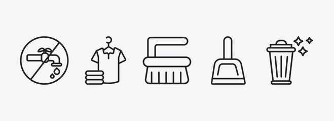 Poster - cleaning outline icons set. cleaning icons such as no water cleanin, laundry, scrub brush, dust pan, trash cleanin vector. can be used web and mobile.