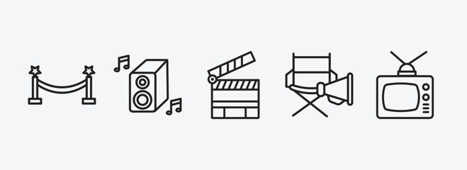 Poster - cinema outline icons set. cinema icons such as cinema borders, loud woofer box, clapperboard, film director, television with antenna vector. can be used web and mobile.