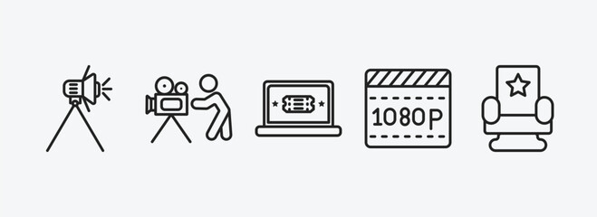 Poster - cinema outline icons set. cinema icons such as cinema light source, cameraman, buy tickets online, 1080p full hd, chair vector. can be used web and mobile.
