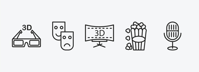 Aufkleber - cinema outline icons set. cinema icons such as 3d movie, movie theatre, 3 dimension screen, popcorn 