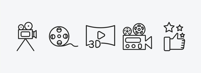 Poster - cinema outline icons set. cinema icons such as movie camera, movie roll, 3d video, film viewer, thumb up with star vector. can be used web and mobile.