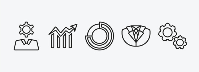 Poster - business and finance outline icons set. business and finance icons such as business skills, data analytics circular, round value chart, dress code, cogwheel hine part vector. can be used web and