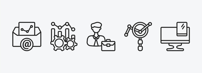 Poster - business and analytics outline icons set. business and analytics icons such as email analytics, production, worker, market research, gadget vector. can be used web and mobile.