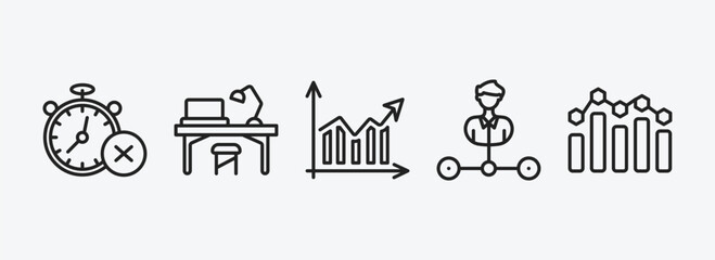 Poster - business and analytics outline icons set. business and analytics icons such as time out, workplace, increasing stocks, department head, bar stats vector. can be used web and mobile.
