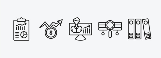 Poster - business and finance outline icons set. business and finance icons such as business plan, dollar analysis bars, user stats, stock data analysis, binder vector. can be used web and mobile.