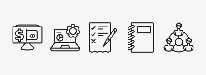 Poster - business and analytics outline icons set. business and analytics icons such as online payment, data analytics, revision, workbook, partnership vector. can be used web and mobile.