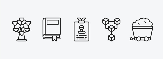 Poster - business outline icons set. business icons such as big ferris wheel, story, identity card, connection box chart, mining cart vector. can be used web and mobile.