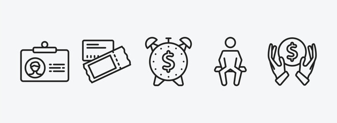 Poster - business outline icons set. business icons such as color business card, credit card and ticket, dollar on time, sitting, dollar money protection vector. can be used web and mobile.