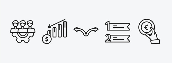 Poster - business outline icons set. business icons such as work parteners, profit chart, two way arrows, numbered information, euro coin on hands vector. can be used web and mobile.