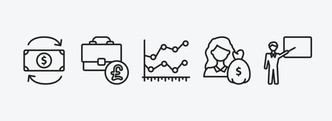 Poster - business outline icons set. business icons such as return of investment, pounds bag of business, lin