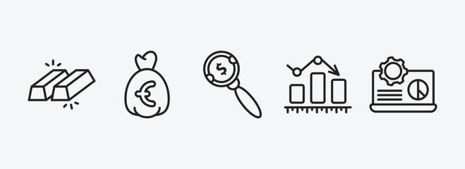 Poster - business outline icons set. business icons such as ingot, euro money bag, money searcher, business graph, laptop analysis vector. can be used web and mobile.