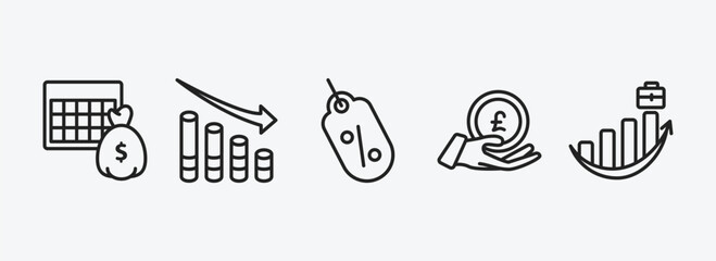 Poster - business outline icons set. business icons such as economy games, marketing chart, sale tag, pound coin on hands, professional advance vector. can be used web and mobile.