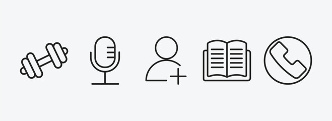 Poster - blogger and influencer outline icons set. blogger and influencer icons such as weights, microphone, follow, literature, phone vector. can be used web and mobile.