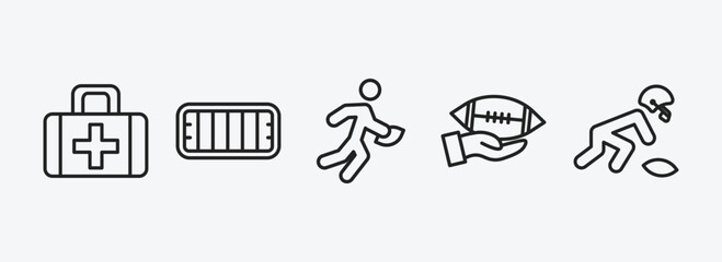 Poster - american football outline icons set. american football icons such as first aid kit, american football mark, running with the ball, hand holding the ball, picking the ball vector. can be used web and