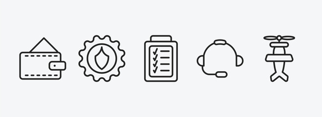 Poster - airport terminal outline icons set. airport terminal icons such as purse with bill, security control, control check, airport headphones, old plane vector. can be used web and mobile.