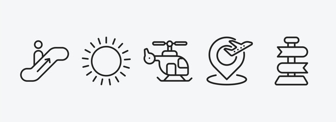 Poster - airport terminal outline icons set. airport terminal icons such as or up, sunny day, helicopter flying, airport placeholder, direction post vector. can be used web and mobile.