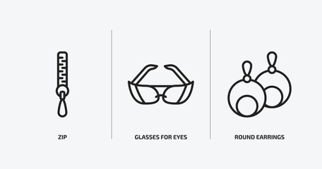 Poster - woman clothing outline icons set. woman clothing icons such as zip, glasses for eyes, round earrings vector. can be used web and mobile.