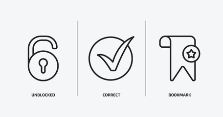 Poster - user interface outline icons set. user interface icons such as unblocked, correct, bookmark vector. can be used web and mobile.