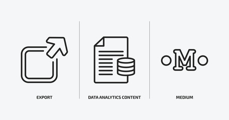 Poster - user interface outline icons set. user interface icons such as export, data analytics content, medium vector. can be used web and mobile.