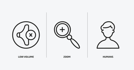 Poster - user interface outline icons set. user interface icons such as low volume, zoom, humans vector. can 