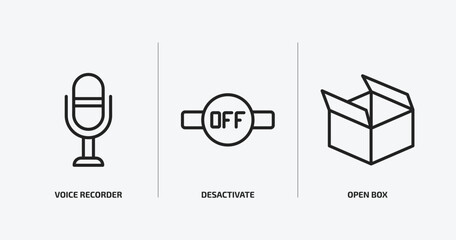 Poster - user interface outline icons set. user interface icons such as voice recorder, desactivate, open box