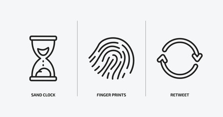 Poster - user interface outline icons set. user interface icons such as sand clock, finger prints, retweet vector. can be used web and mobile.
