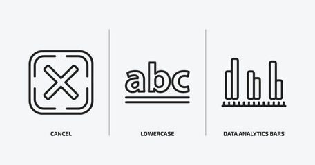 Poster - user interface outline icons set. user interface icons such as cancel, lowercase, data analytics bars vector. can be used web and mobile.