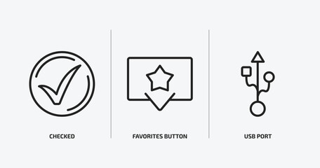 Poster - user interface outline icons set. user interface icons such as checked, favorites button, usb port vector. can be used web and mobile.