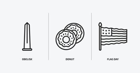 Poster - united states of america outline icons set. united states of america icons such as obelisk, donut, flag day vector. can be used web and mobile.