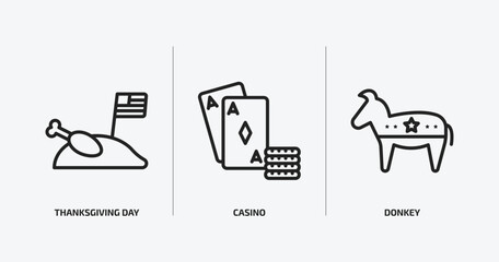 Poster - united states of america outline icons set. united states of america icons such as thanksgiving day, casino, donkey vector. can be used web and mobile.