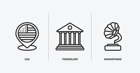 Poster - united states of america outline icons set. united states of america icons such as usa, federalism, gramophone vector. can be used web and mobile.