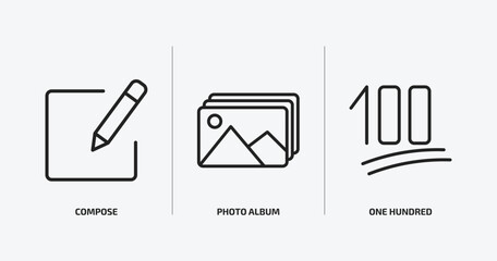 Poster - user interface outline icons set. user interface icons such as compose, photo album, one hundred vector. can be used web and mobile.