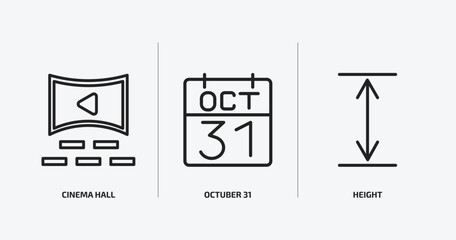 Poster - user interface outline icons set. user interface icons such as cinema hall, octuber 31, height vector. can be used web and mobile.