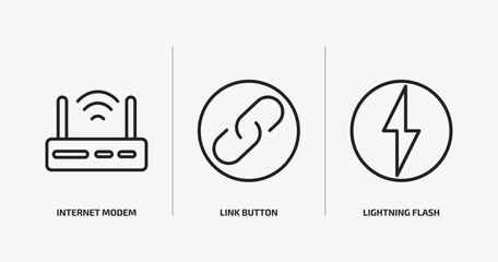 Poster - user interface outline icons set. user interface icons such as internet modem, link button, lightning flash vector. can be used web and mobile.
