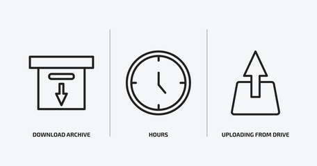 Poster - collection. thin linear outline icons set. collection. thin linear icons such as download archive, hours, uploading from drive vector. can be used web and mobile.