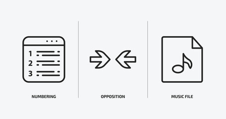 Poster - user interface outline icons set. user interface icons such as numbering, opposition, music file vector. can be used web and mobile.