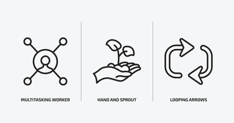 Poster - user interface outline icons set. user interface icons such as multitasking worker, hand and sprout, looping arrows vector. can be used web and mobile.
