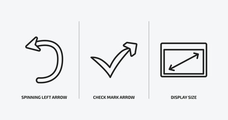 Poster - user interface outline icons set. user interface icons such as spinning left arrow, check mark arrow, display size vector. can be used web and mobile.