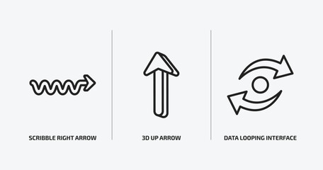 Poster - user interface outline icons set. user interface icons such as scribble right arrow, 3d up arrow, data looping interface vector. can be used web and mobile.