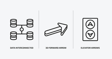 Poster - user interface outline icons set. user interface icons such as data interconnected, 3d forward arrow, elevator arrows vector. can be used web and mobile.