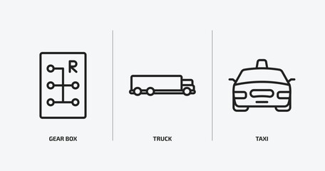 Poster - transportation outline icons set. transportation icons such as gear box, truck, taxi vector. can be used web and mobile.