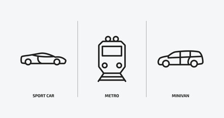 Poster - transportation outline icons set. transportation icons such as sport car, metro, minivan vector. can