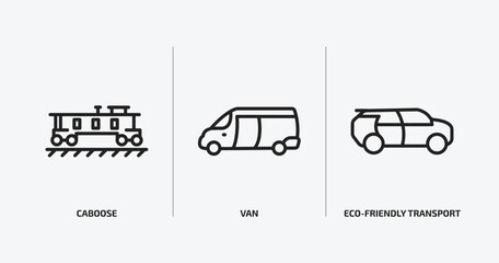 Poster - transportation outline icons set. transportation icons such as caboose, van, eco-friendly transport vector. can be used web and mobile.