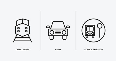 Poster - transport outline icons set. transport icons such as diesel train, auto, school bus stop vector. can be used web and mobile.