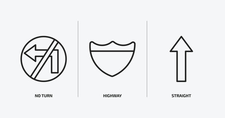 Poster - traffic signs collection. outline icons set. traffic signs collection. icons such as no turn, highway, straight vector. can be used web and mobile.
