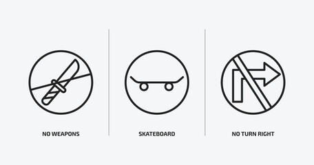 Poster - traffic signs outline icons set. traffic signs icons such as no weapons, skateboard, no turn right vector. can be used web and mobile.