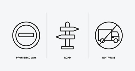 Poster - traffic signs outline icons set. traffic signs icons such as prohibited way, road, no trucks vector. can be used web and mobile.