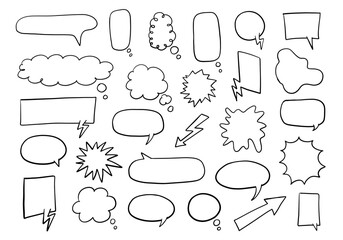 Wall Mural - retro hand drawn black comic bubbles and elements set. vector illustration, vintage design, pop art 