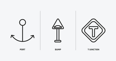 Poster - traffic signs outline icons set. traffic signs icons such as port, bump, t junction vector. can be used web and mobile.