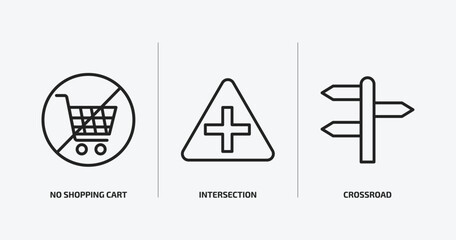 Poster - traffic signs outline icons set. traffic signs icons such as no shopping cart, intersection, crossro